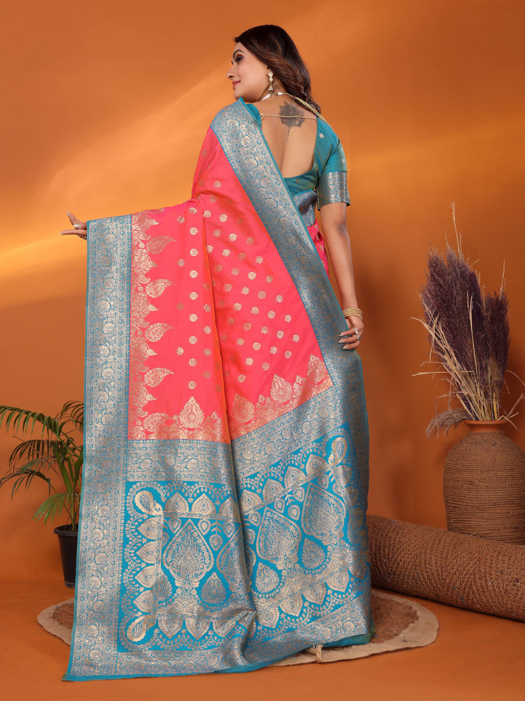Traditional banarasi silk saree with zari weaving work