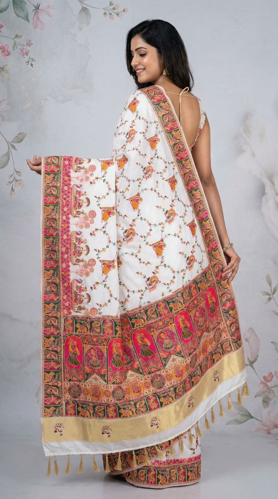 Rajwadi viscose pashmina silk weaving saree with lagdi patta pallu