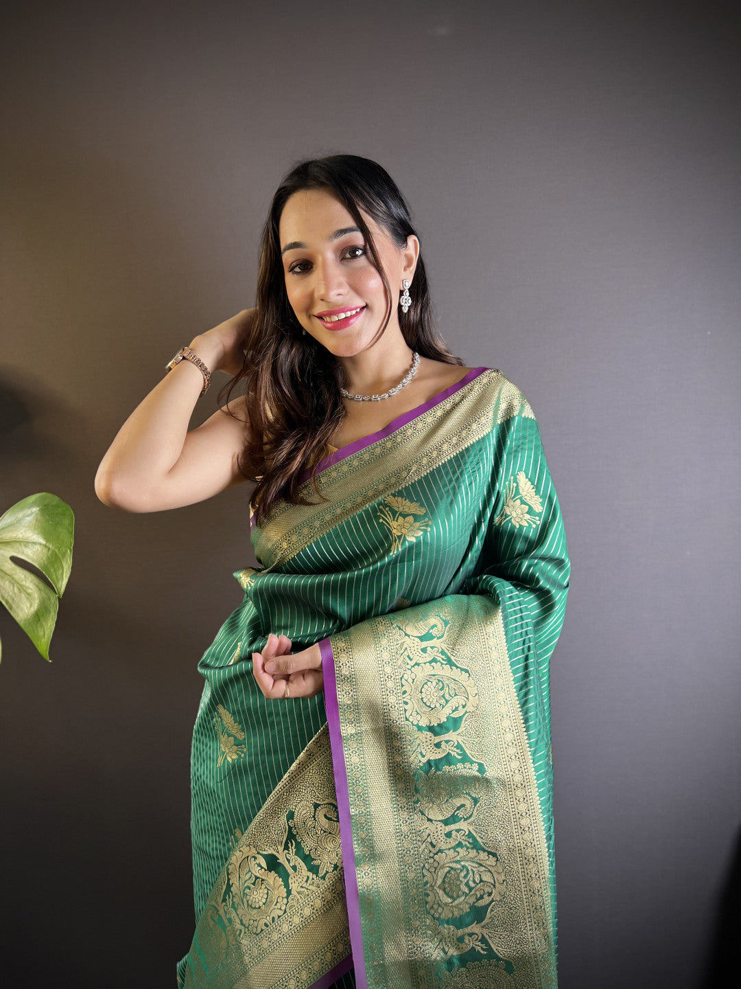 Kanchipuram silk saree with golden zari weaving work