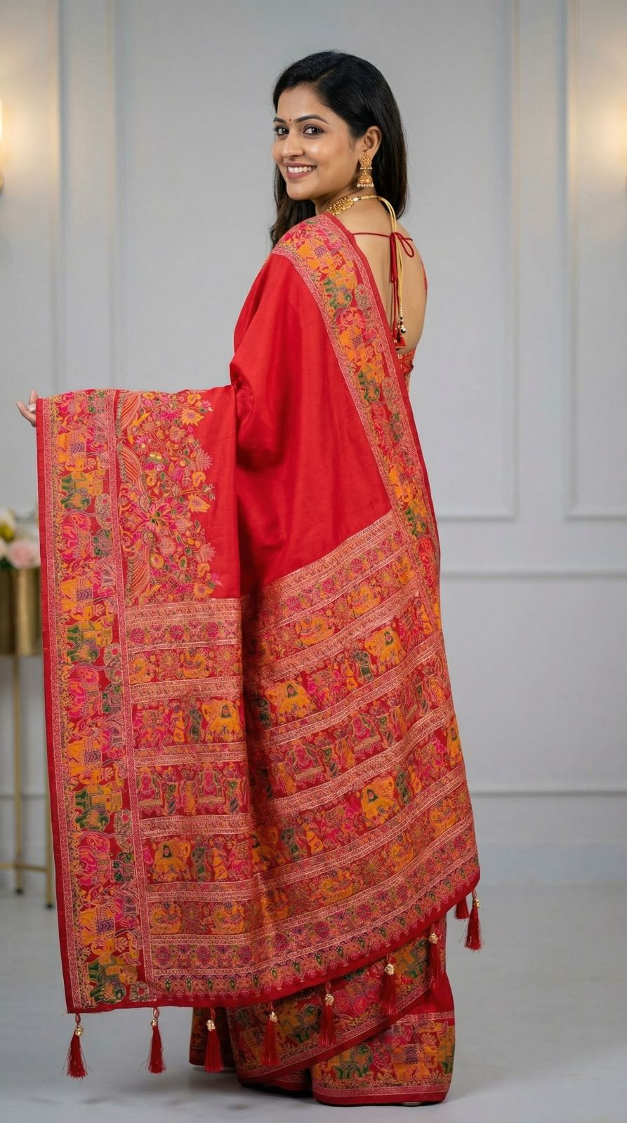 Traditional viscose pashmina silk saree with woven design