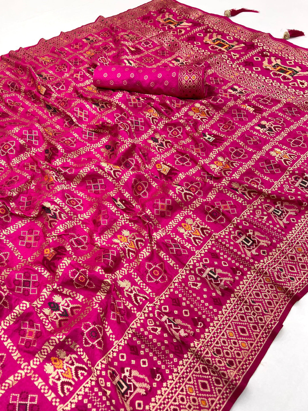 Traditional patola silk saree with meenakari zari weaving work