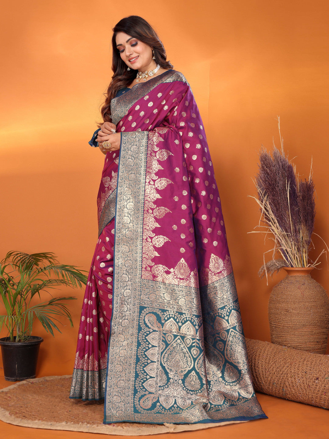 Traditional banarasi silk saree with zari weaving work