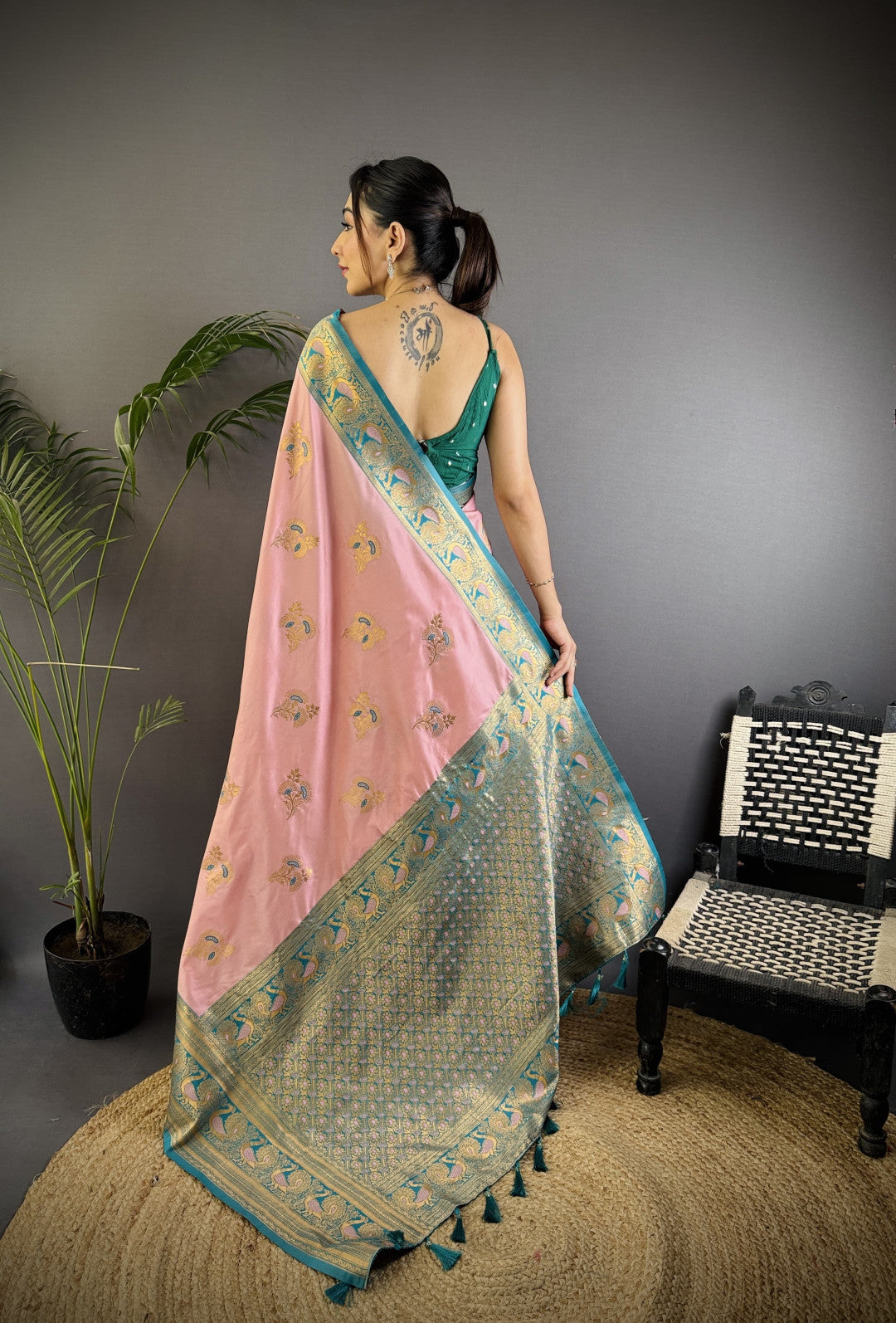 Traditional banarasi silk saree with zari weaving work