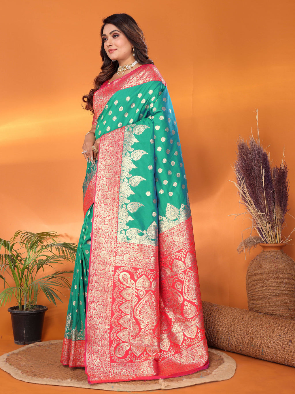 Traditional banarasi silk saree with zari weaving work