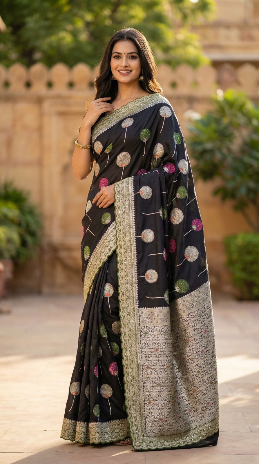 Pure khaddi georgette silk saree with coding sequence less border