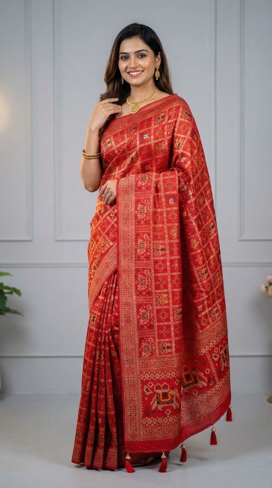 Traditional patola silk saree with meenakari zari weaving work