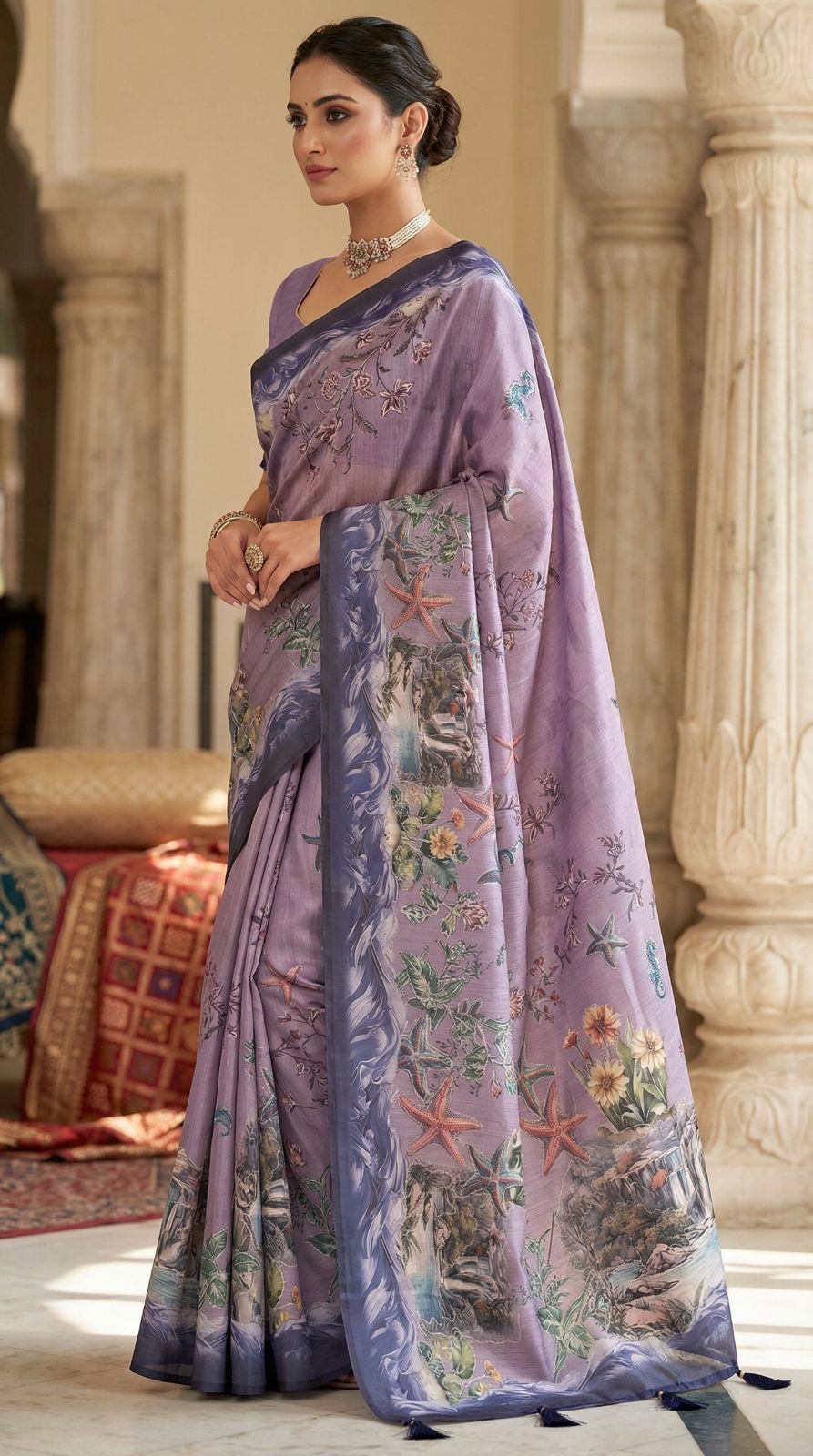 kalamkari printed premium tussar silk saree