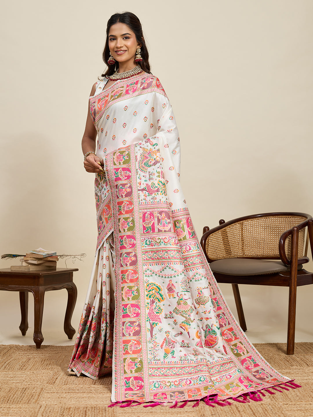Pashmina silk saree with meenakari weaving work