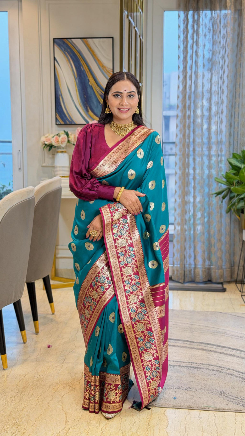 Luxurious banarasi silk saree with zari weaving work