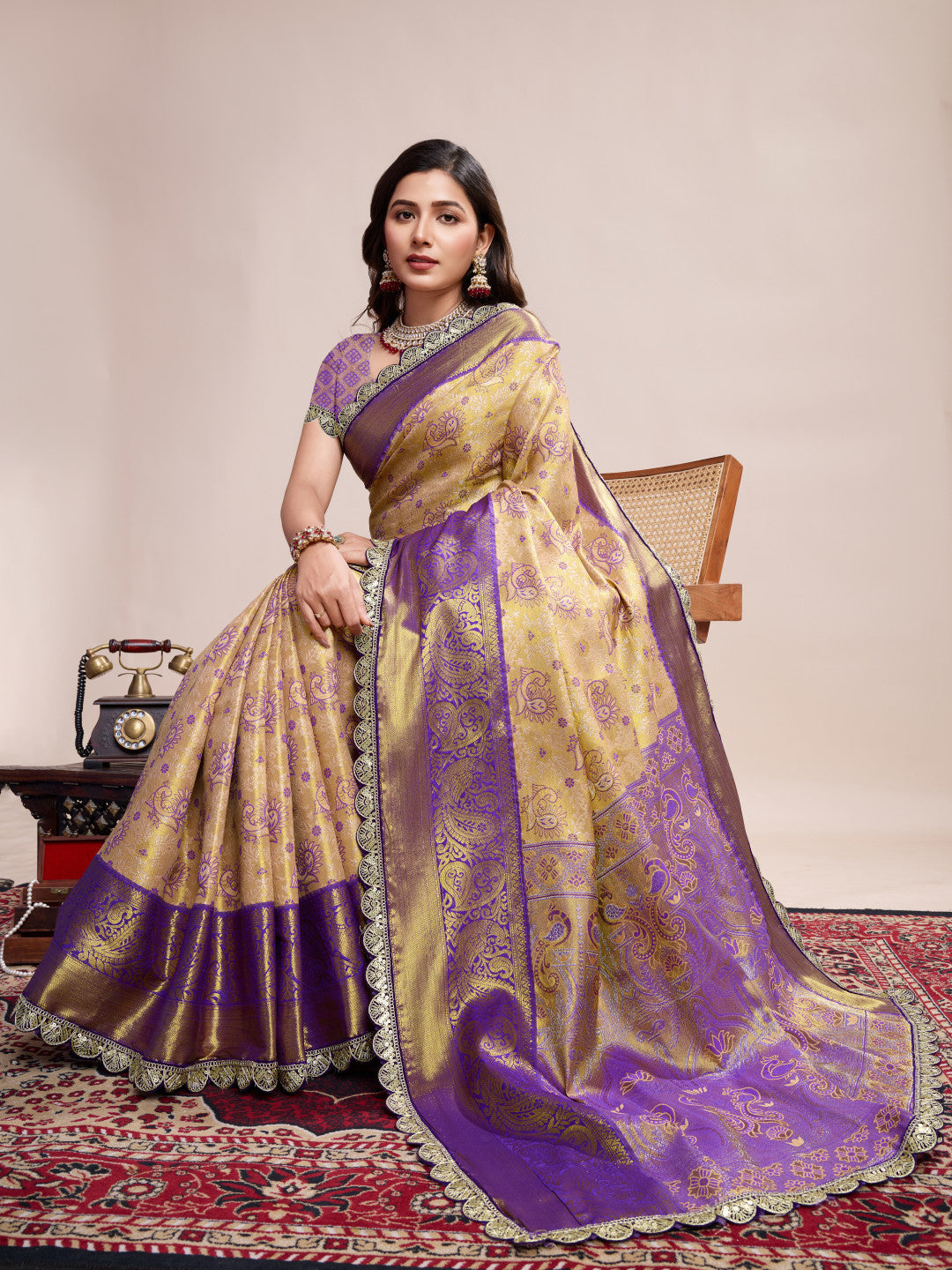 Kanjivaram silk saree with zari weaving work