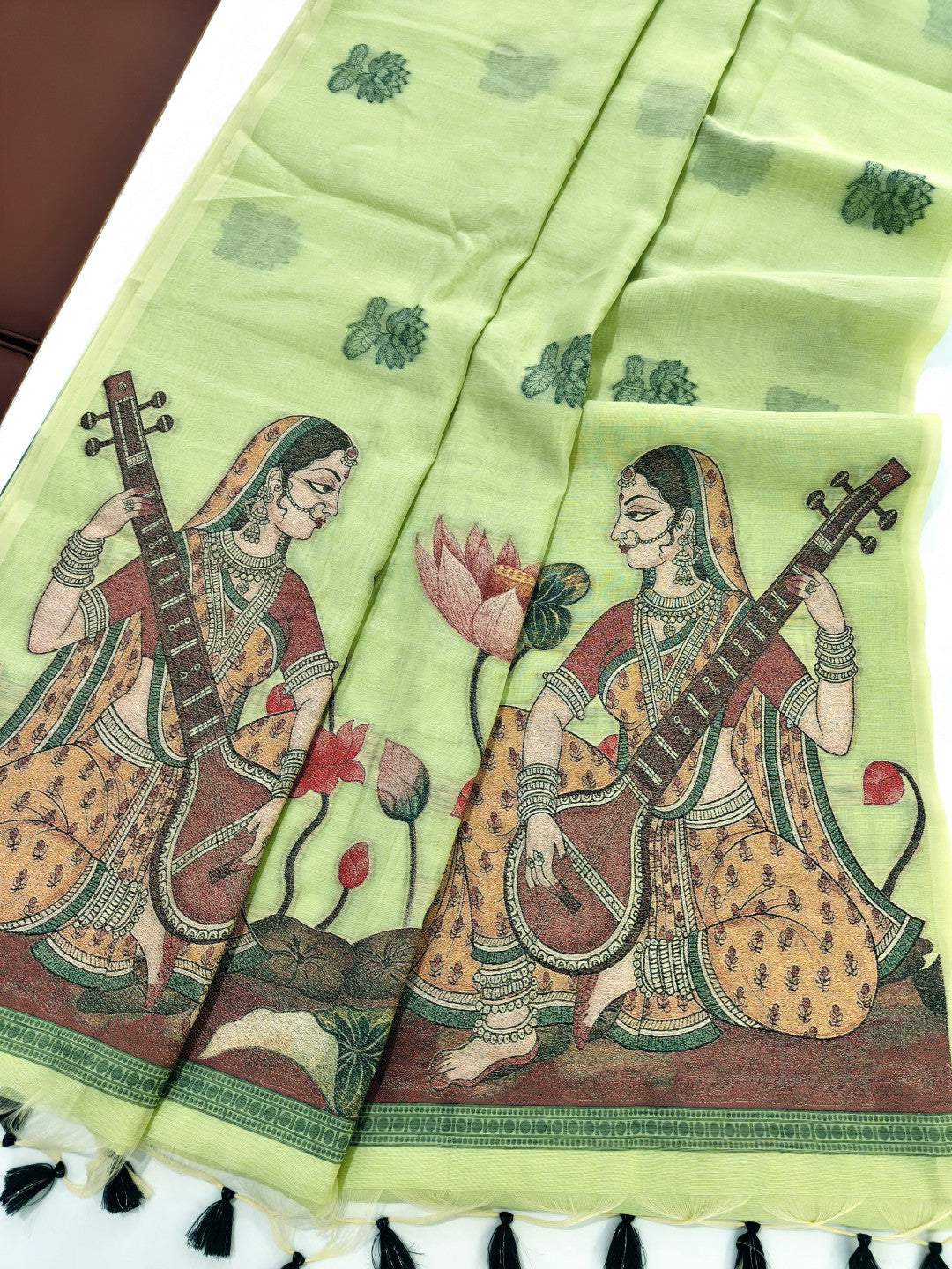 Muga cotton saree with mithila concept weaving pallu