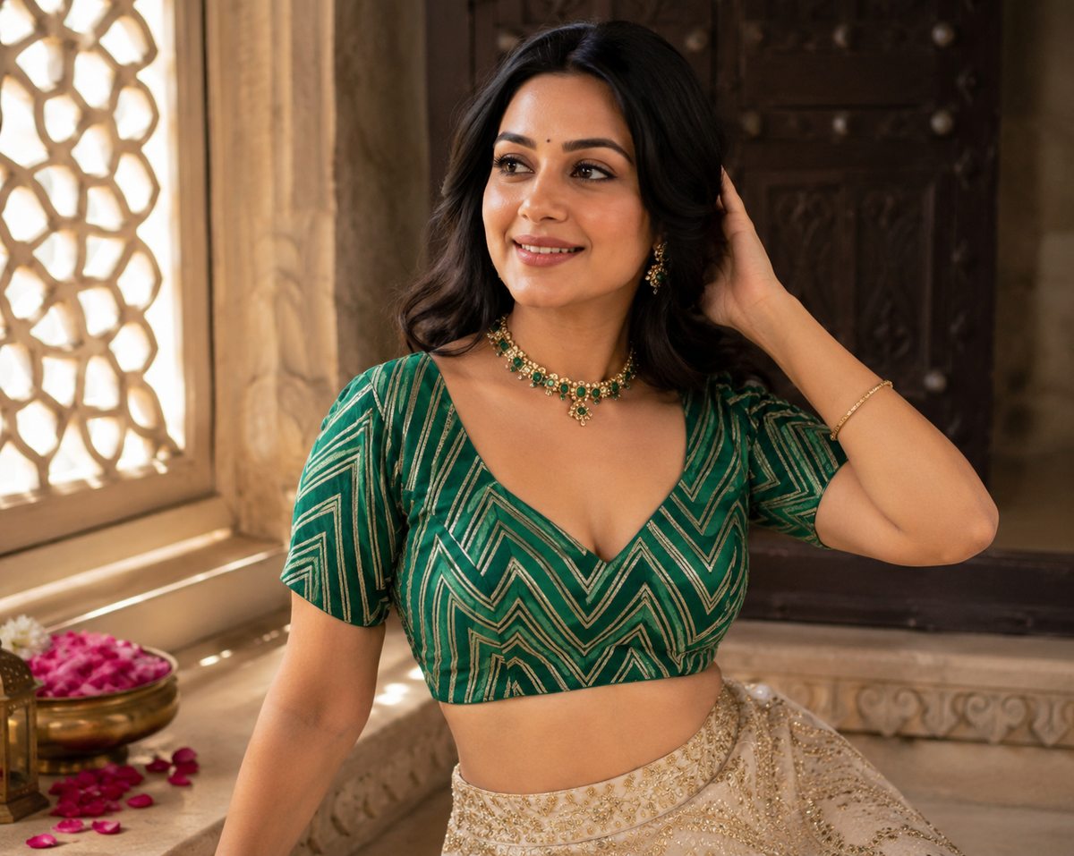 Handcrafted Mirror-Work Festive Blouse
