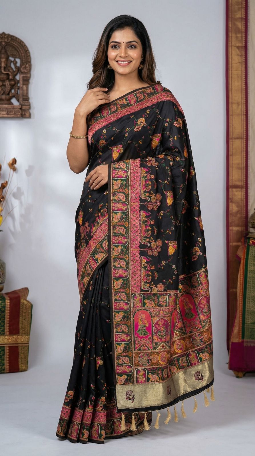 Rajwadi viscose pashmina silk weaving saree with lagdi patta pallu