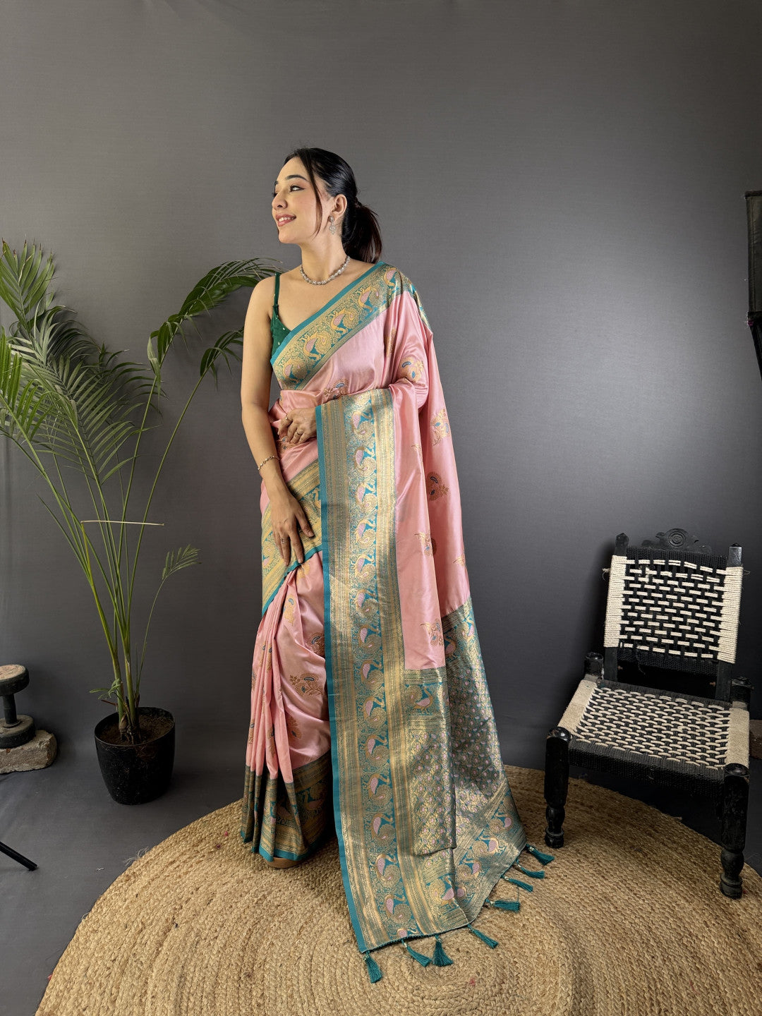 Traditional banarasi silk saree with zari weaving work