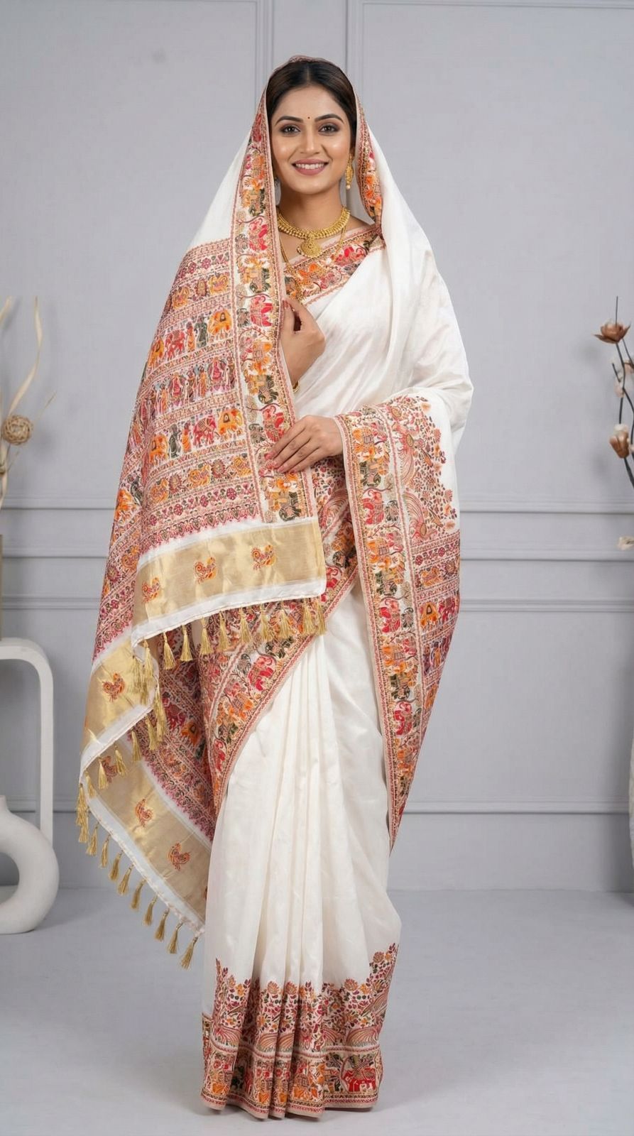 Soft Rajwadi pashmina silk weaving saree with lagdi patta pallu