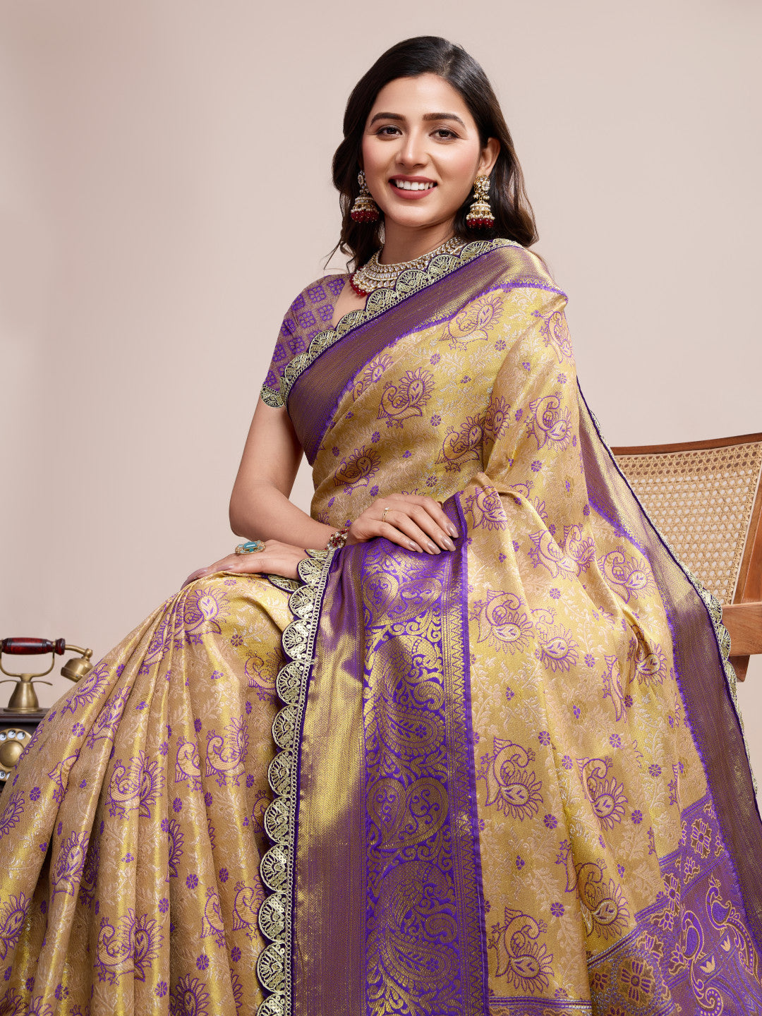 Kanjivaram silk saree with zari weaving work