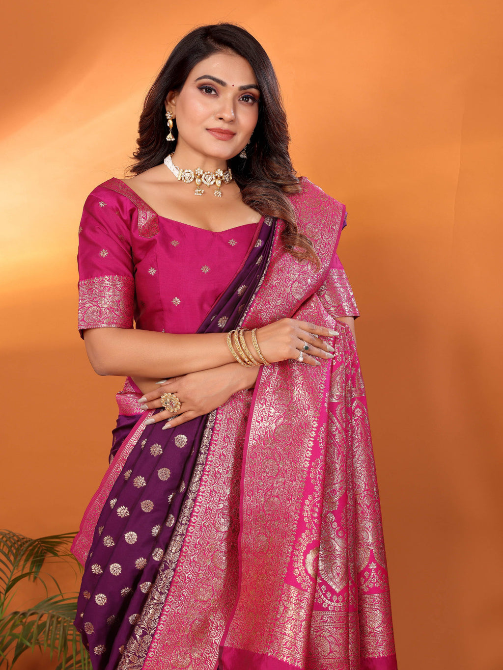 Traditional banarasi silk saree with zari weaving work