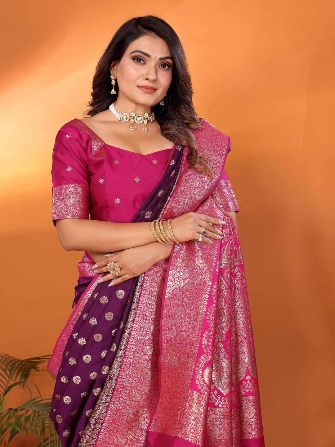 Traditional banarasi silk saree with zari weaving work