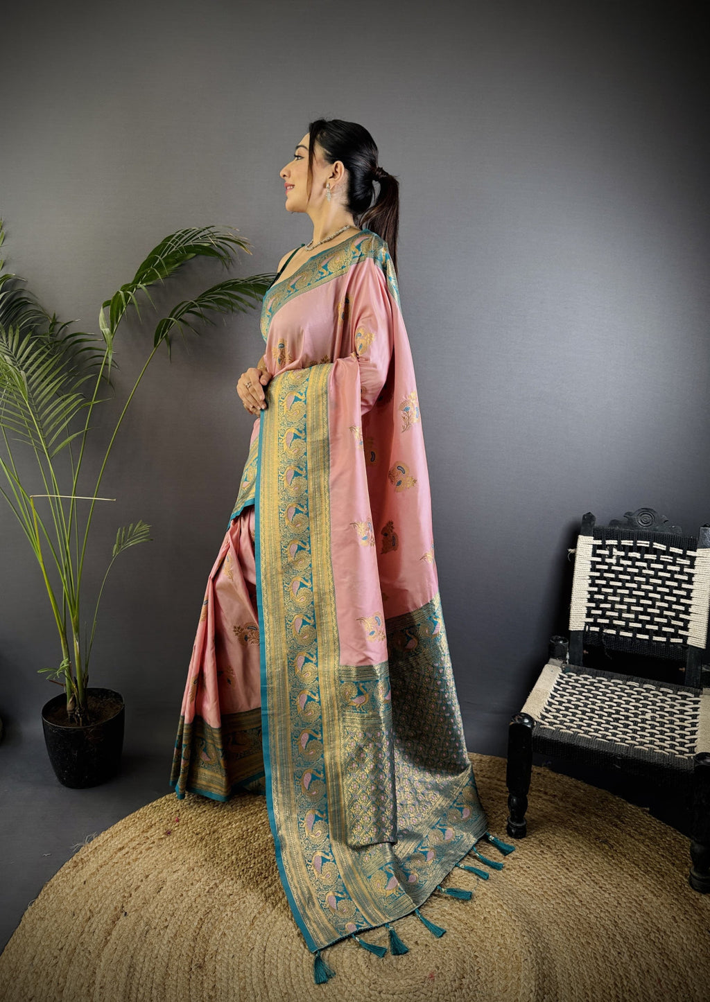 Traditional banarasi silk saree with zari weaving work