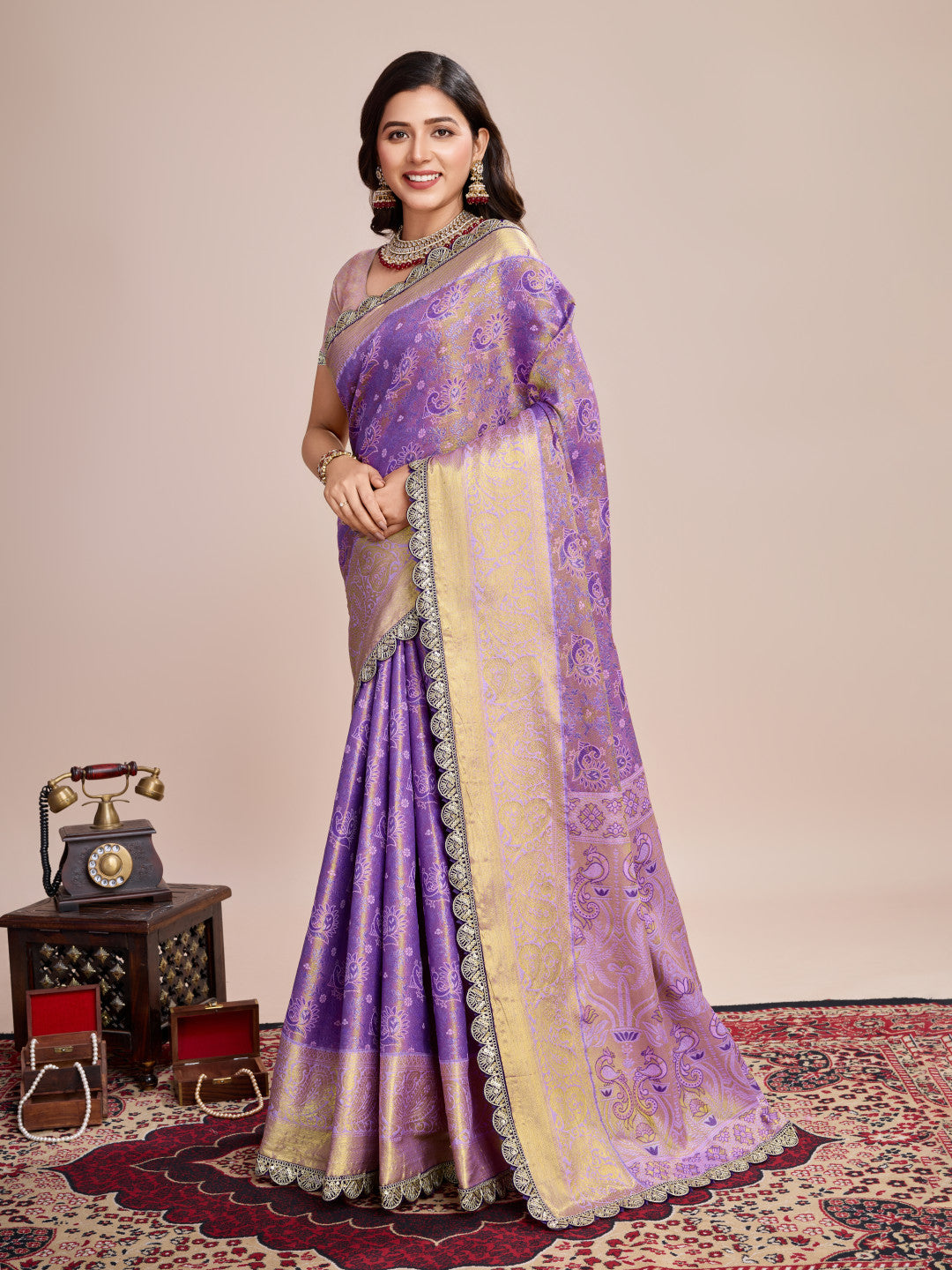 Kanjivaram silk saree with zari weaving work