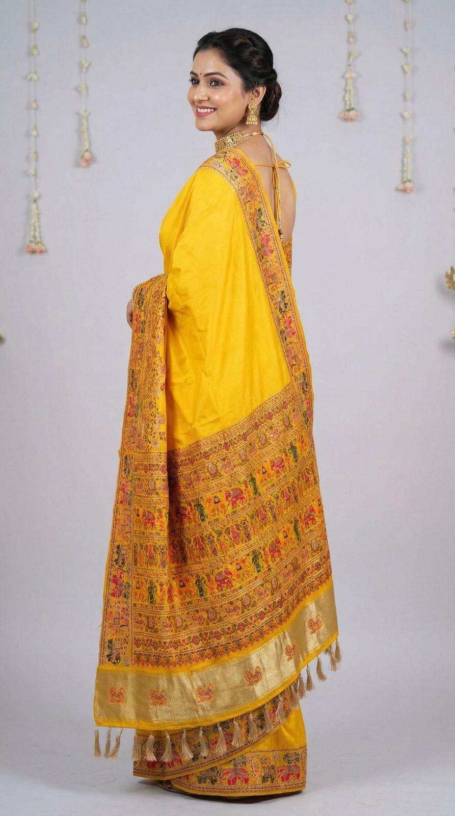 Soft Rajwadi pashmina silk weaving saree with lagdi patta pallu
