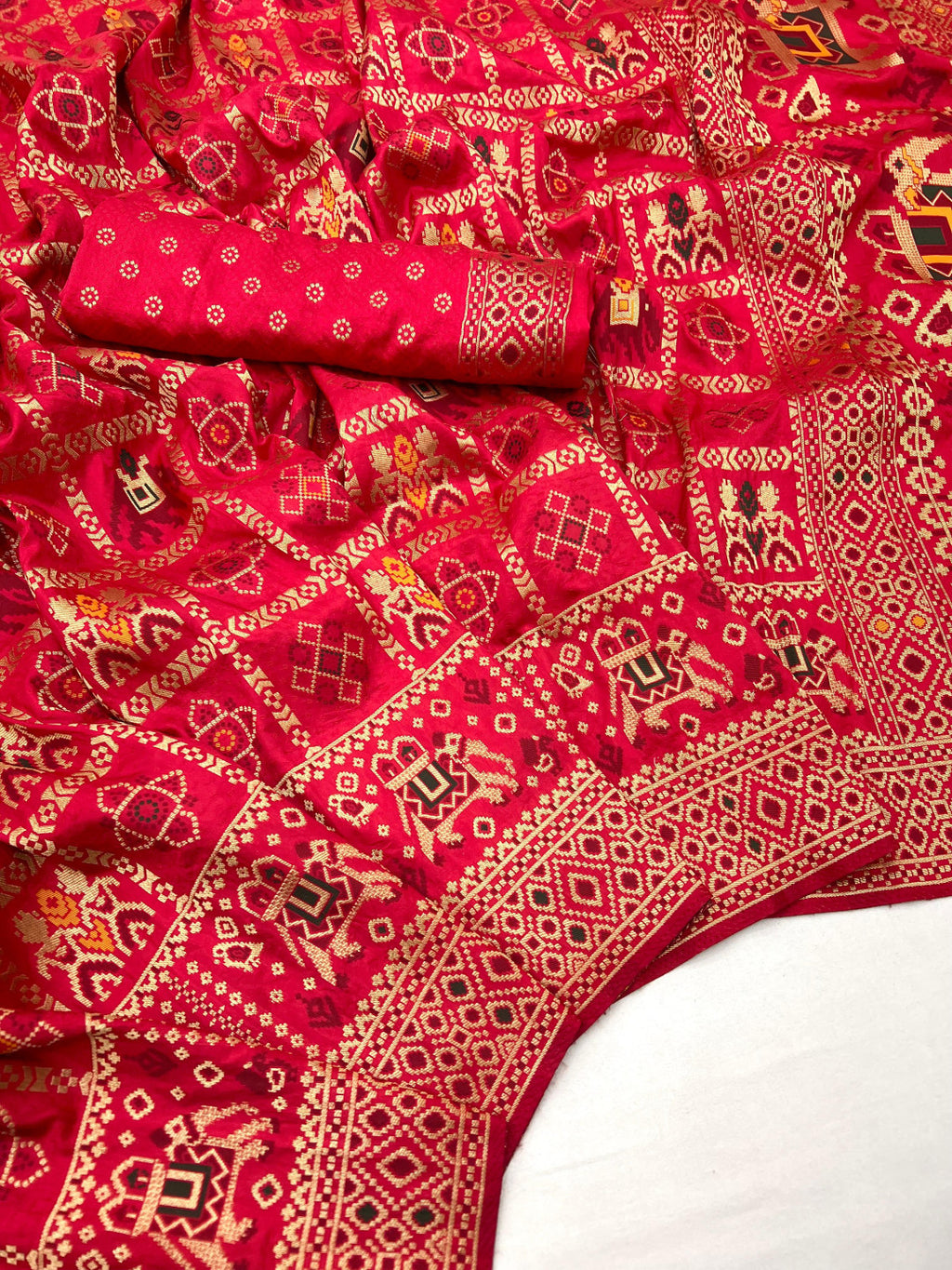 Traditional patola silk saree with meenakari zari weaving work