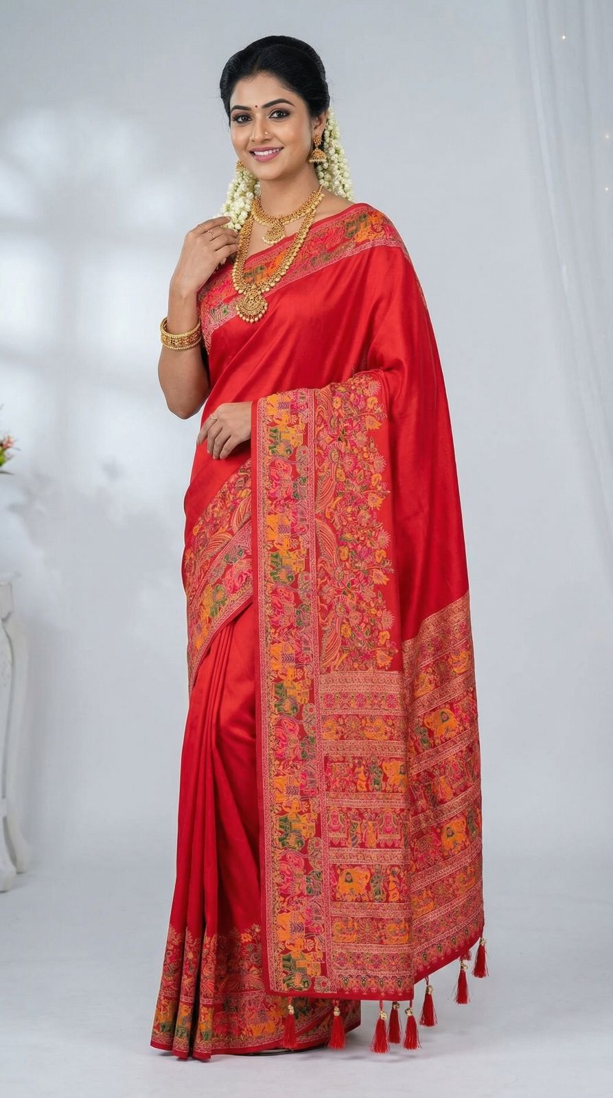 Traditional viscose pashmina silk saree with woven design
