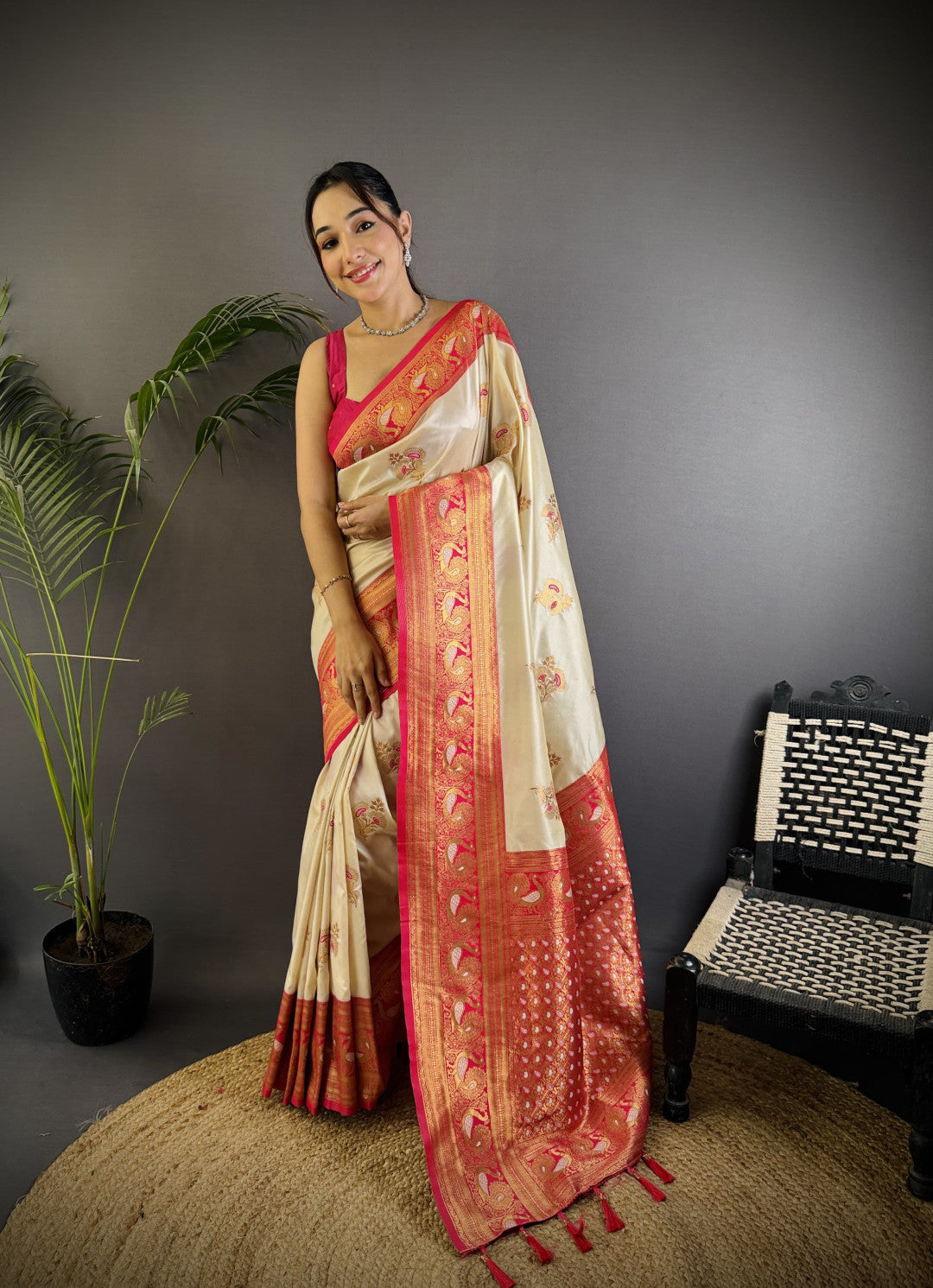 Traditional banarasi silk saree with zari weaving work