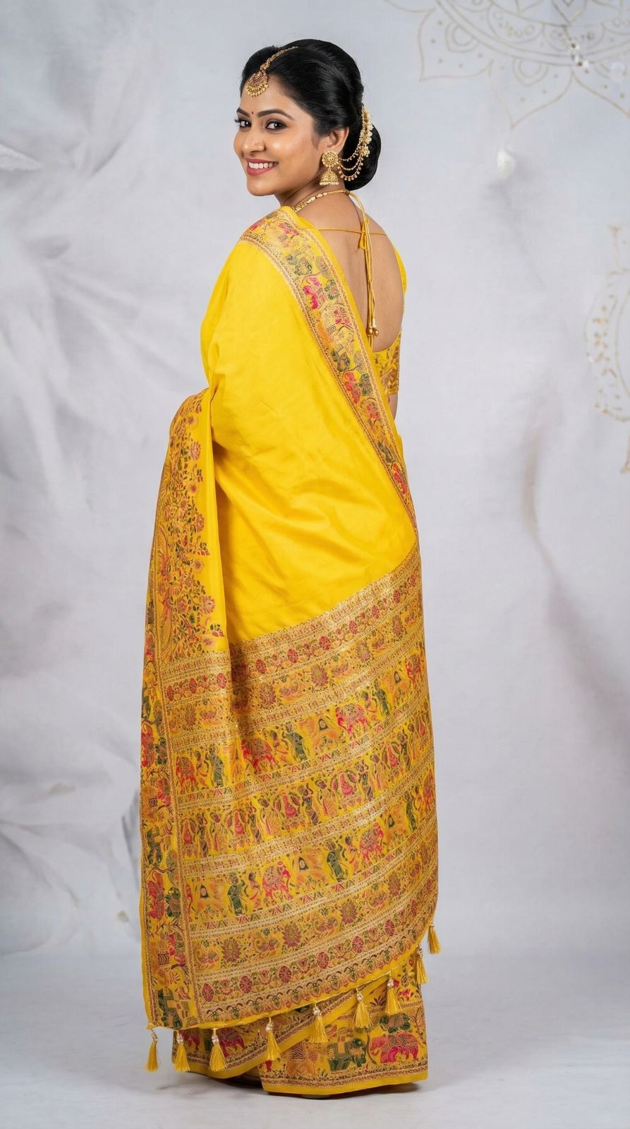 Traditional viscose pashmina silk saree with woven design