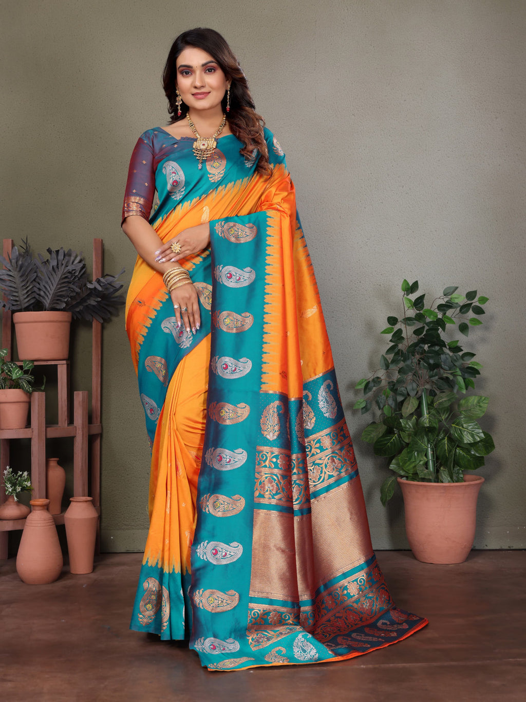 Traditional banarasi silk saree with zari weaving work