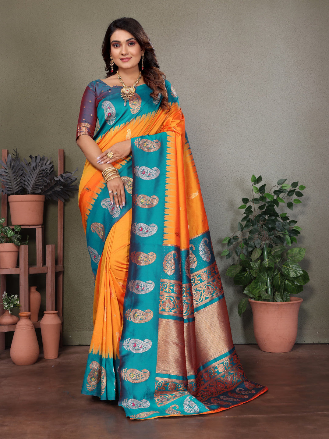 Traditional banarasi silk saree with zari weaving work