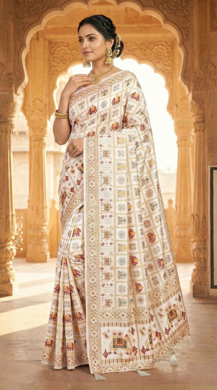 Traditional patola silk saree with meenakari zari weaving work