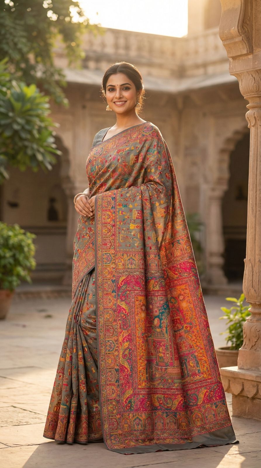 Traditional pashmina silk saree with woven design