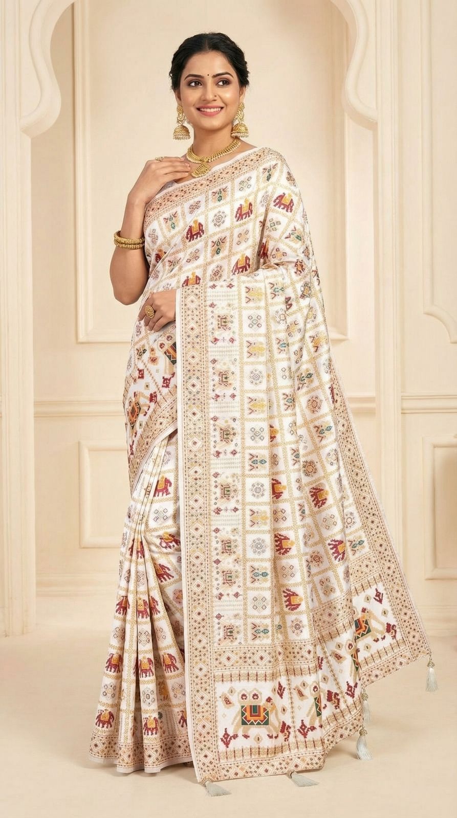 Traditional patola silk saree with meenakari zari weaving work