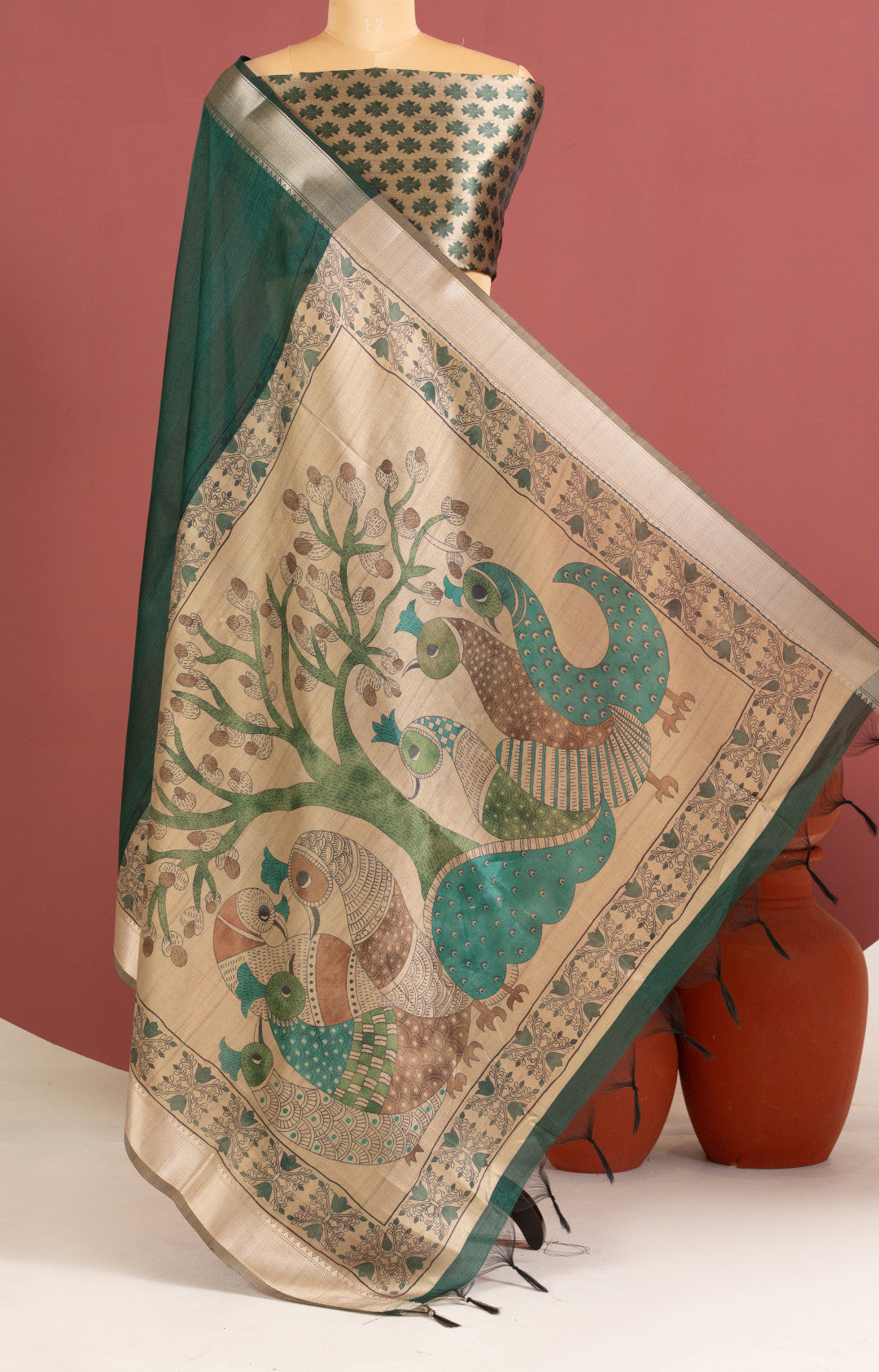 Khadi raw silk saree with kalamkari printed work