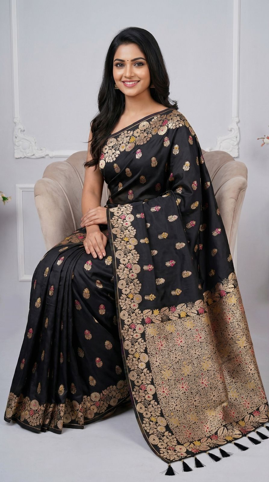 Premium banarasi silk saree with meenakari zari weaving work