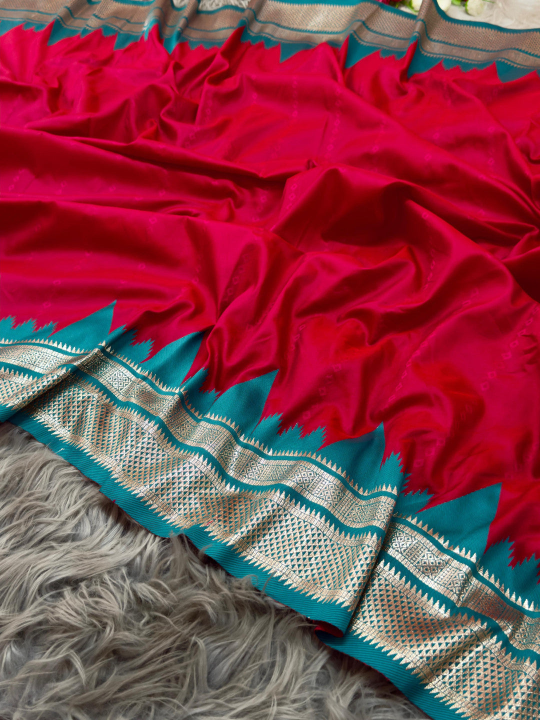 Ikkat temple border banarasi silk saree with zari weaving work