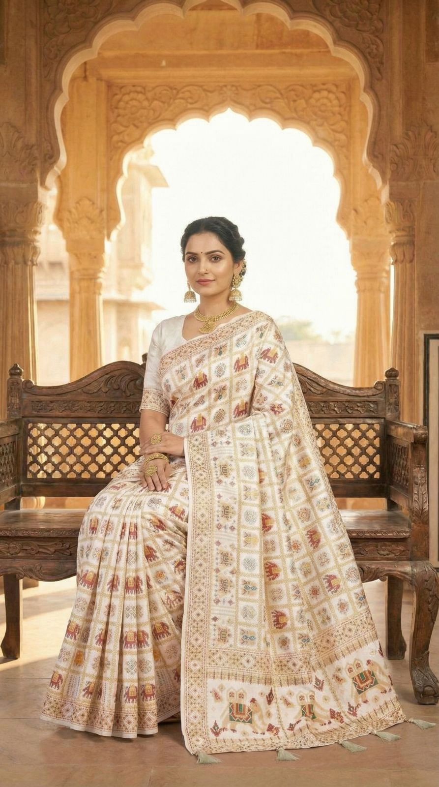 Traditional patola silk saree with meenakari zari weaving work