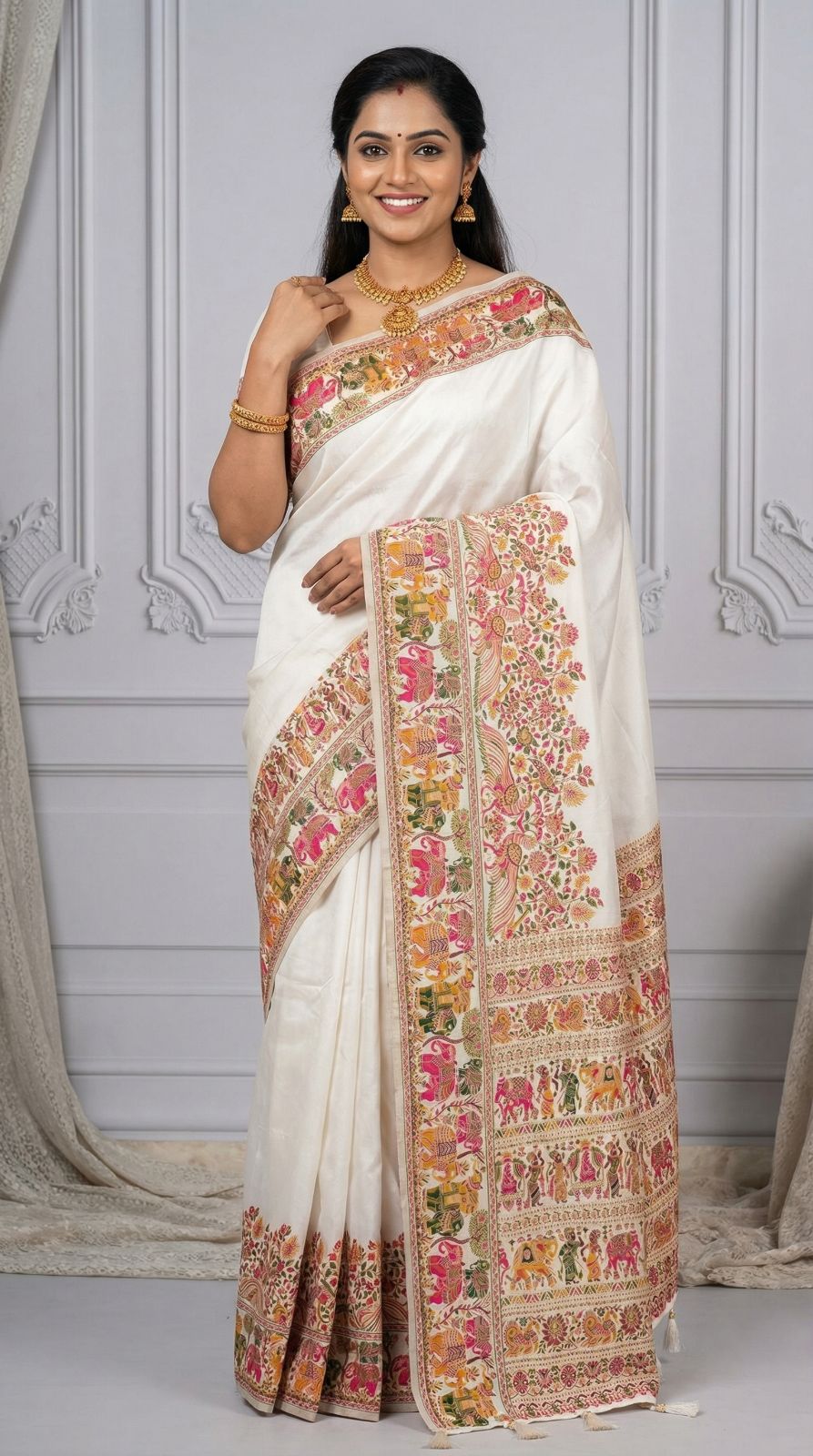 Traditional viscose pashmina silk saree with woven design