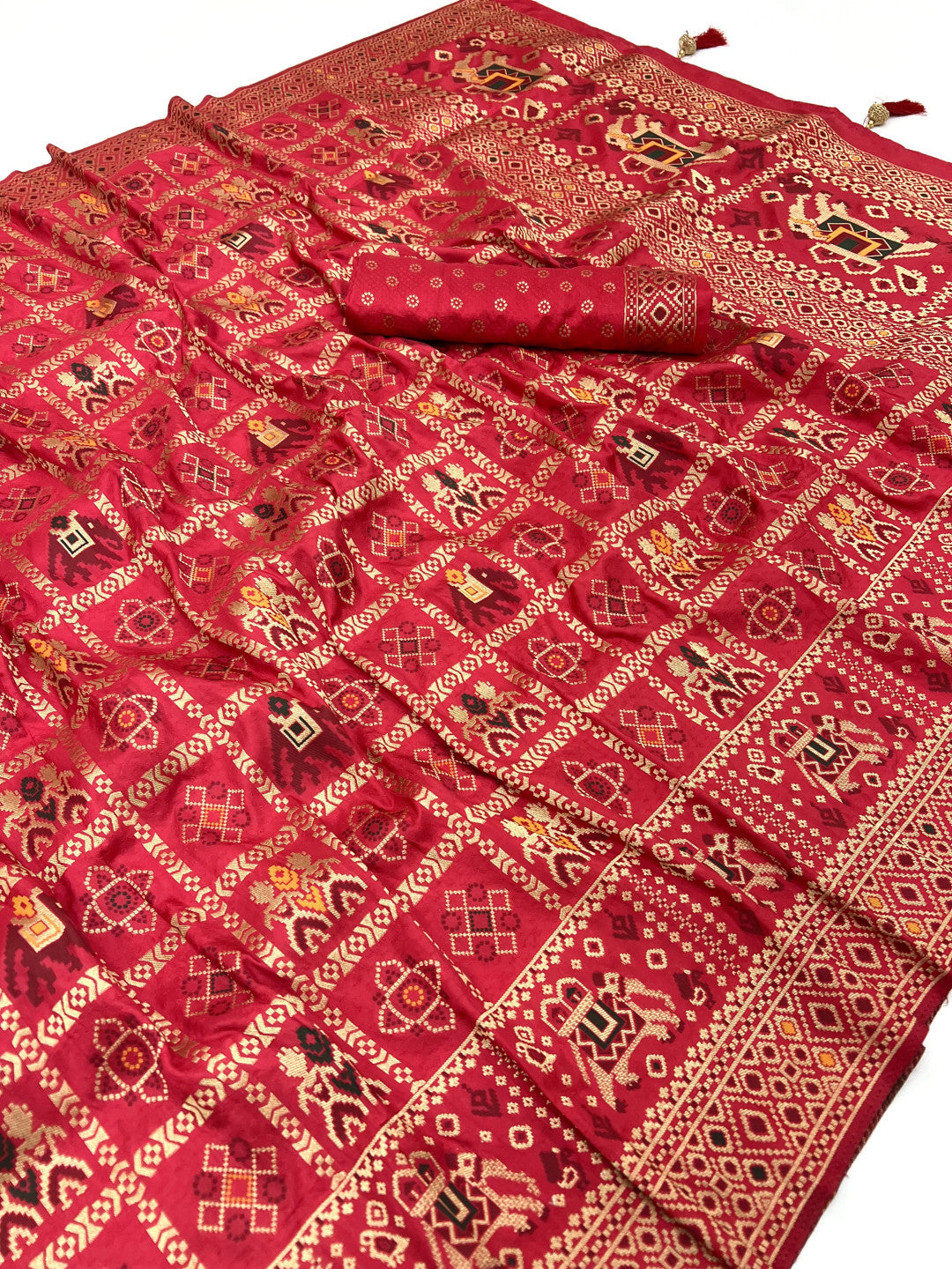 Traditional patola silk saree with meenakari zari weaving work