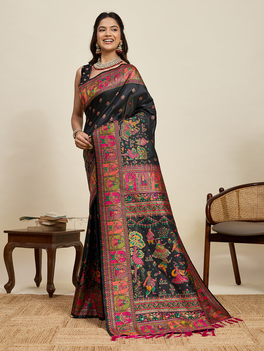 Pashmina silk saree with meenakari weaving work