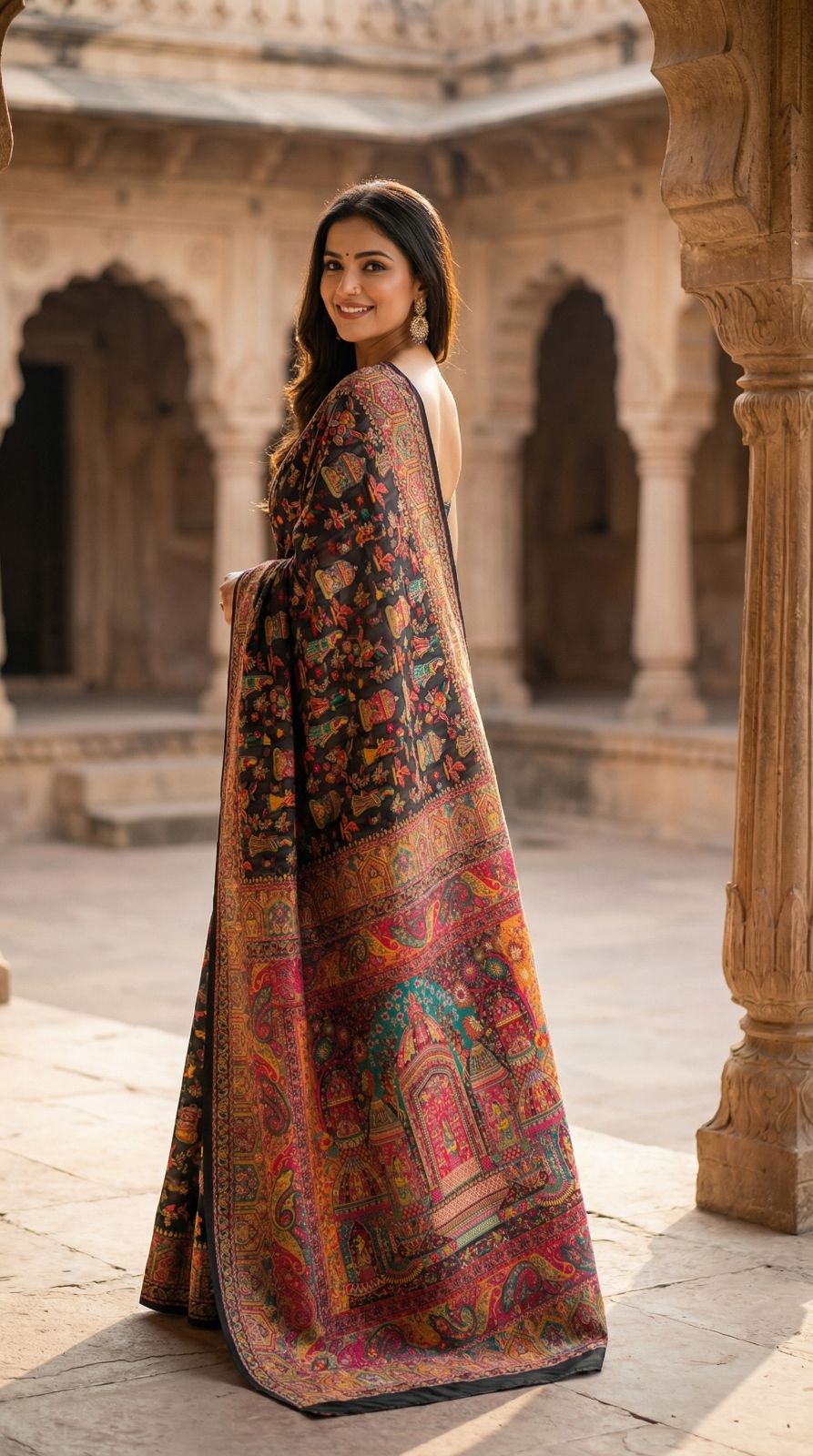 Traditional pashmina silk saree with woven design