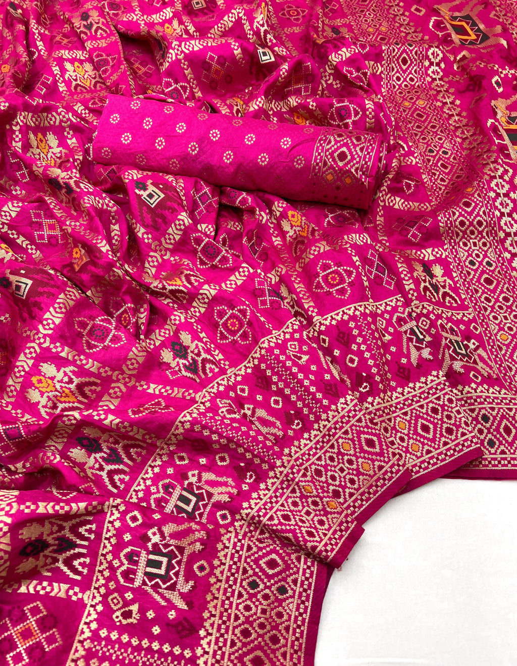 Traditional patola silk saree with meenakari zari weaving work