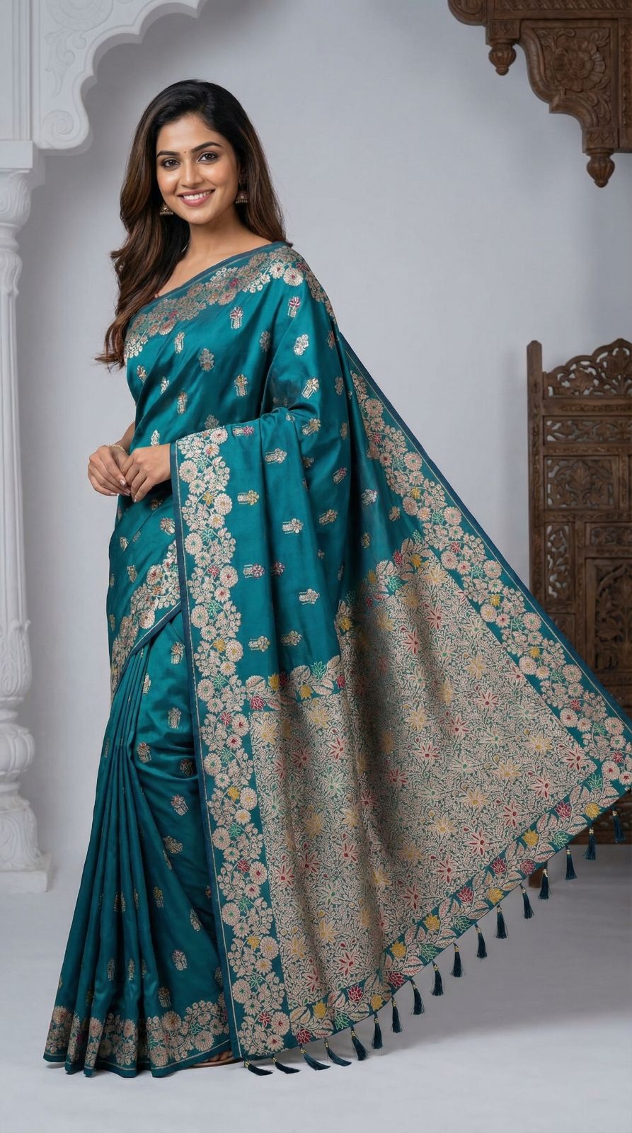 Premium banarasi silk saree with meenakari zari weaving work