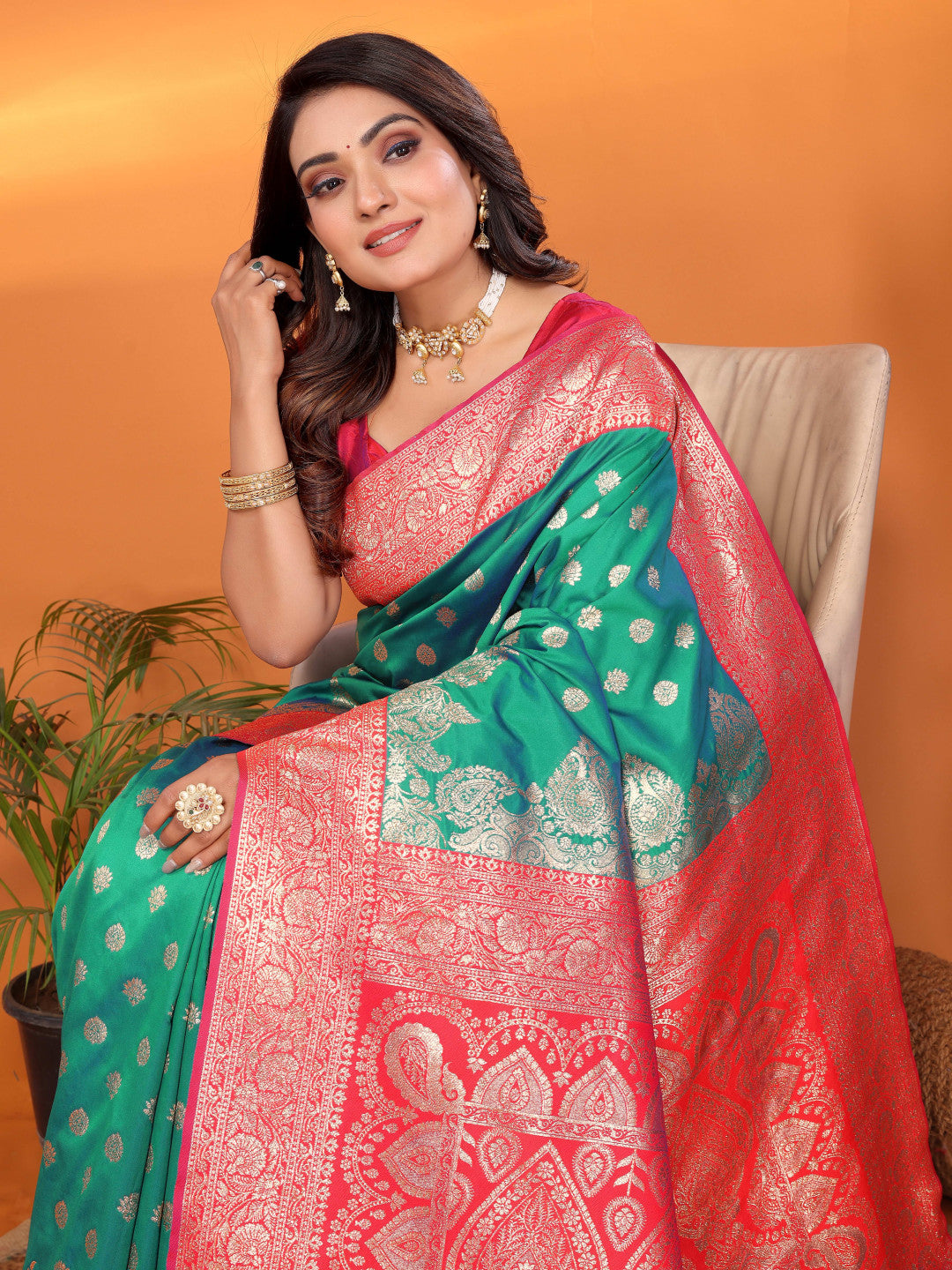 Traditional banarasi silk saree with zari weaving work