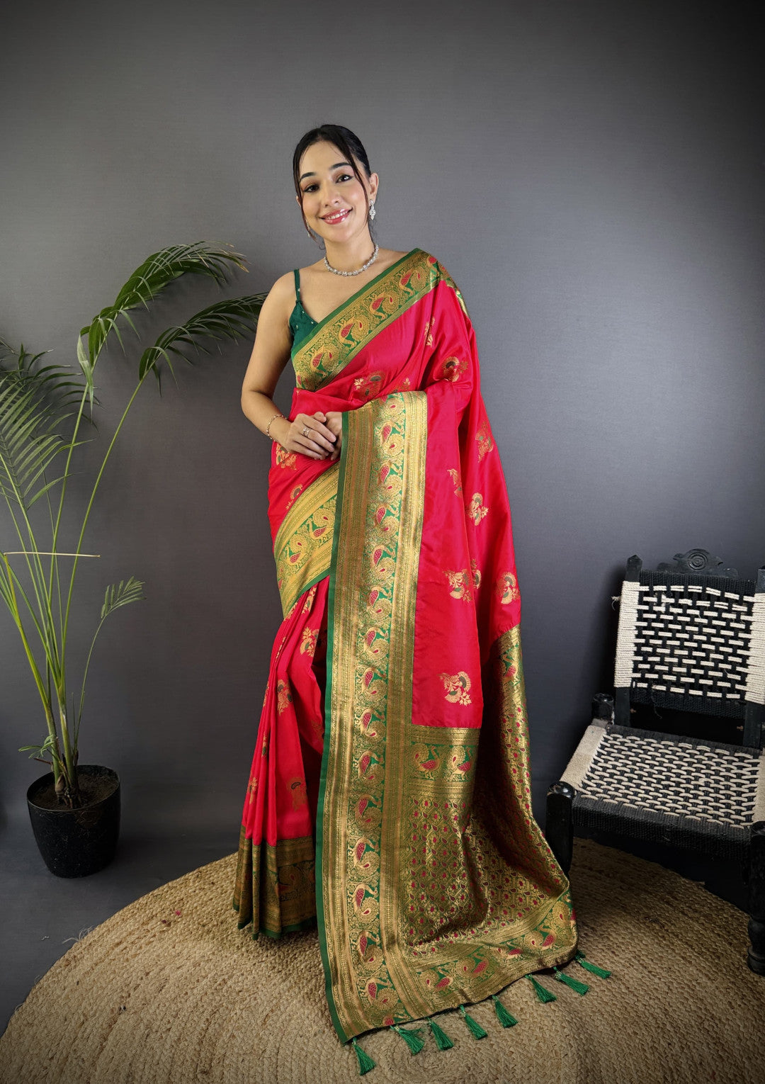 Traditional banarasi silk saree with zari weaving work