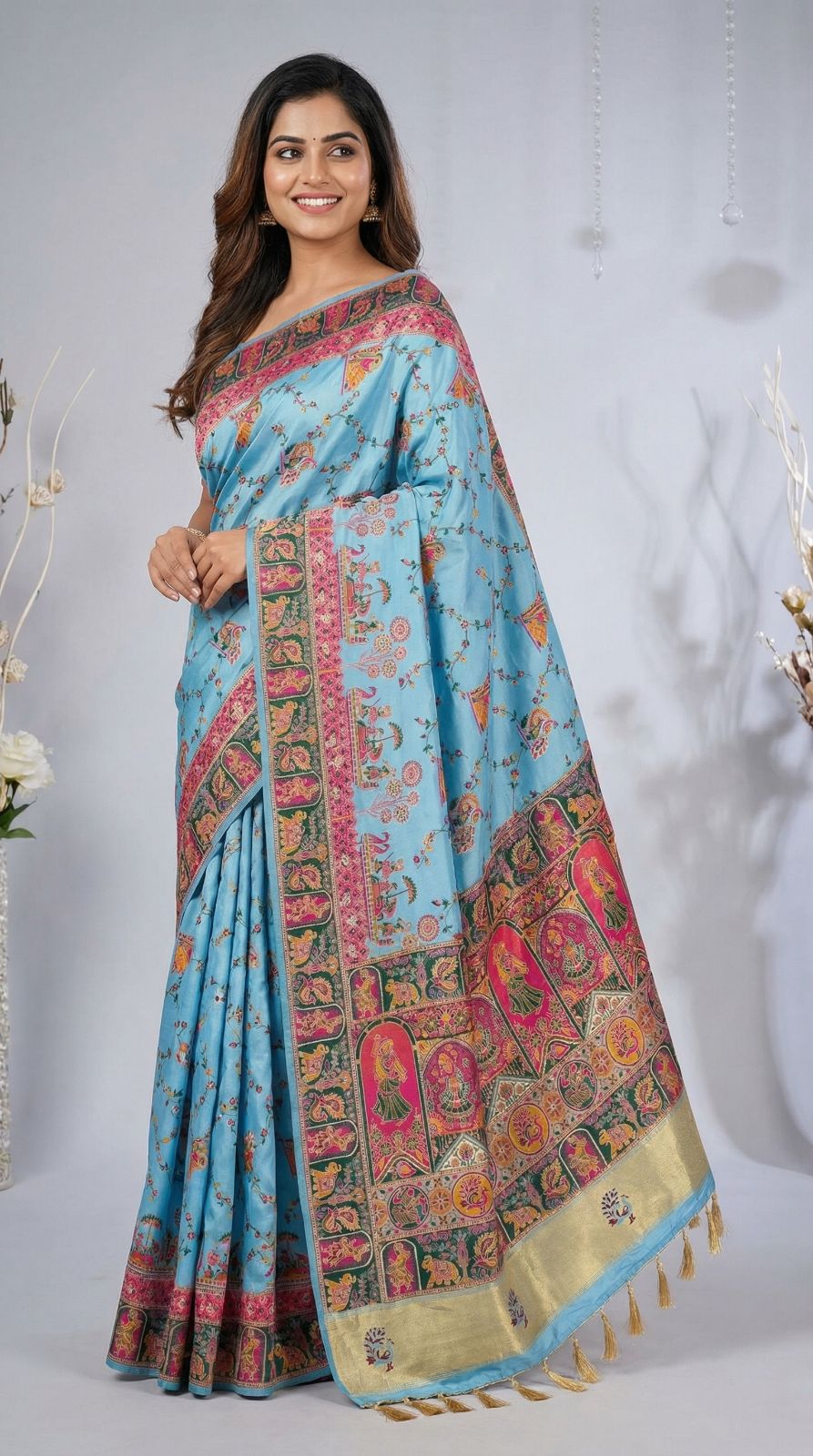 Rajwadi viscose pashmina silk weaving saree with lagdi patta pallu