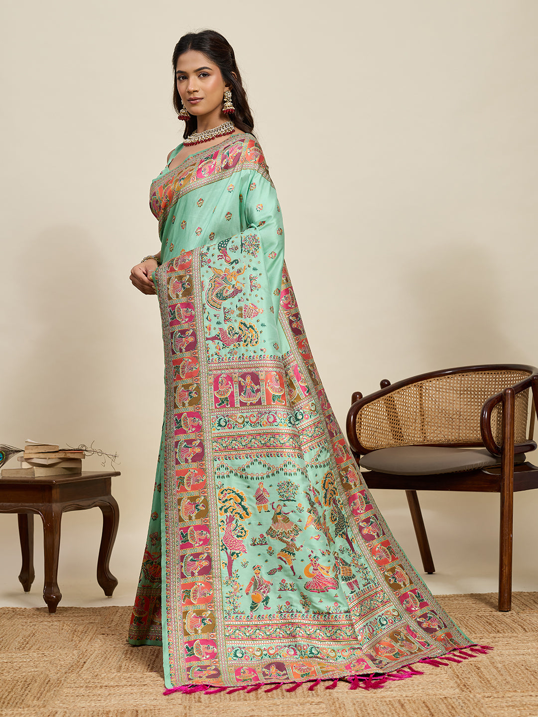 Pashmina silk saree with meenakari weaving work
