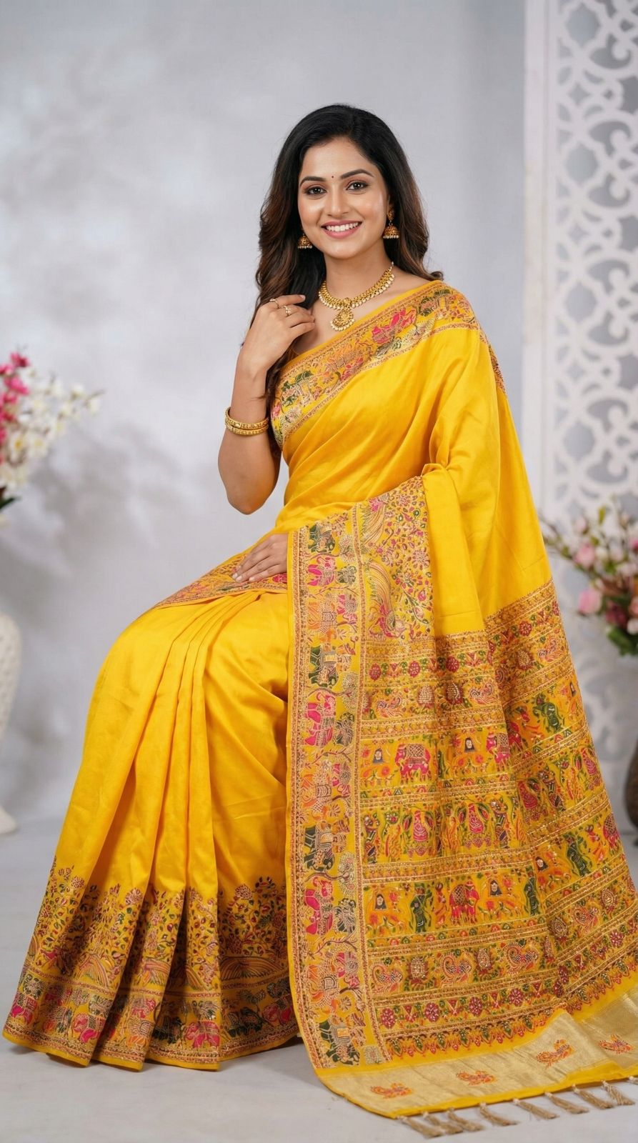 Soft Rajwadi pashmina silk weaving saree with lagdi patta pallu