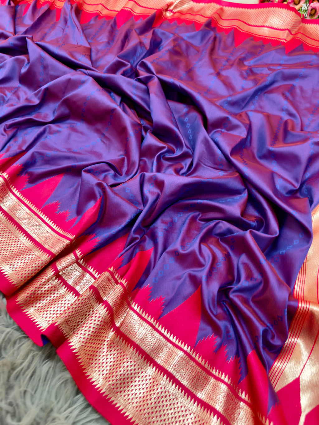 Ikkat temple border banarasi silk saree with zari weaving work
